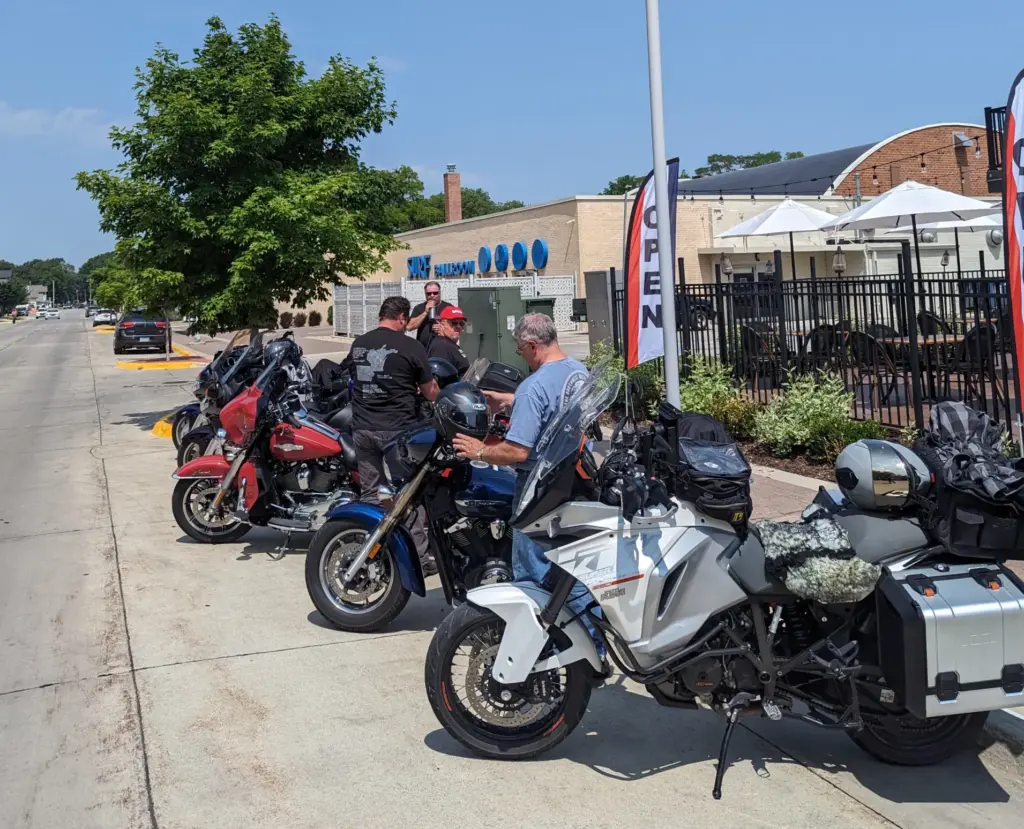Motorcycles parked outside of the Surf Ballroom in CLear Lake, Iowa